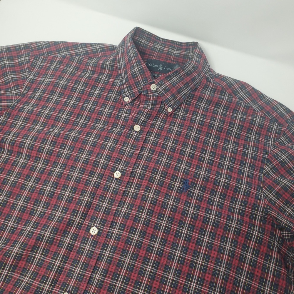 Ralph Lauren Shirt Mens L Custom Fit Red Plaid Button-Down Long Sleeve